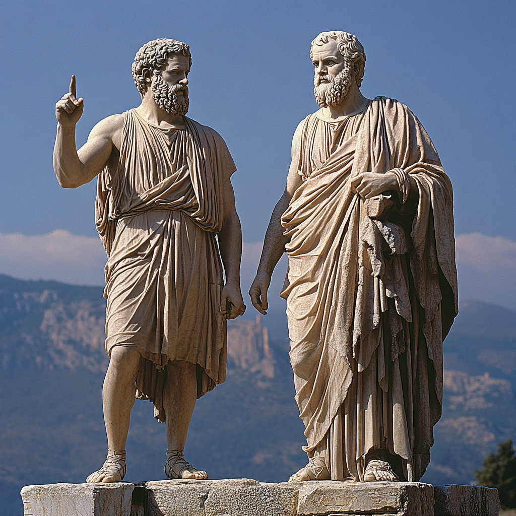 Aristotle and Plato debating