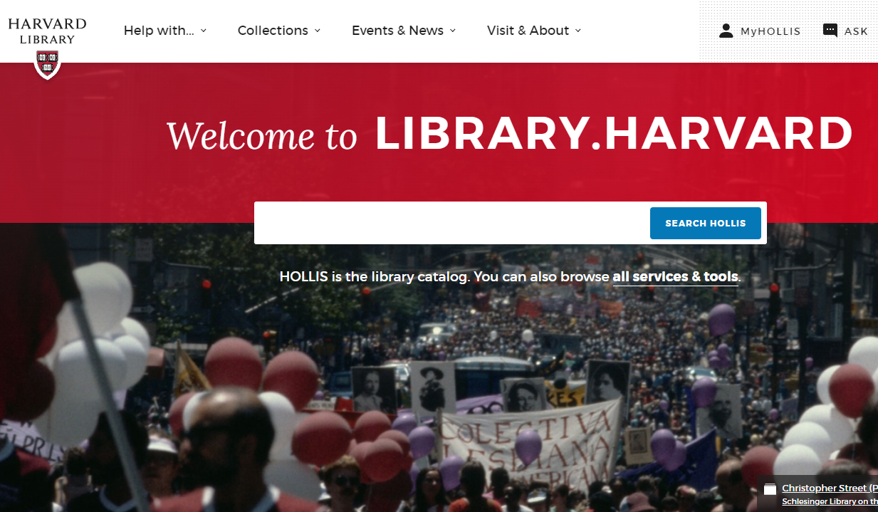 Strona internetowa biblioteki Harvard University