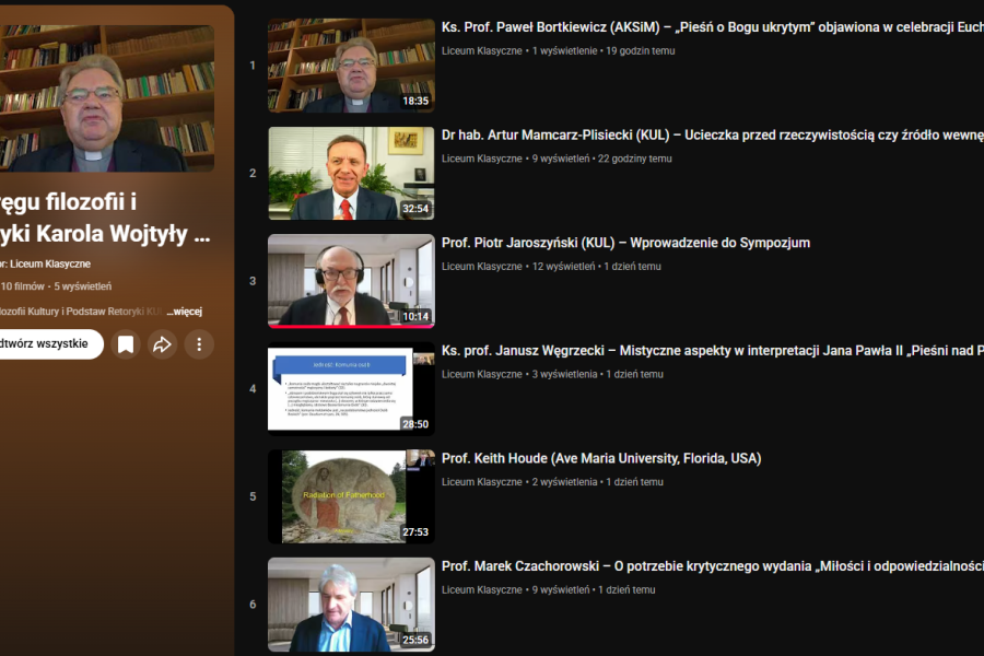 XXIX Sympozjum: W kręgu filozofii i mistyki Karola Wojtyły – św. Jana Pawła II - wykłady